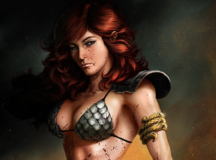 Картинка фэнтези девушки техника кровь взгляд рыжая