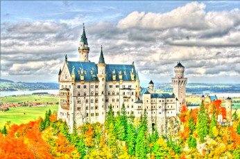 Картинка города замок нойшванштайн германия спорт баскетбол башни осень