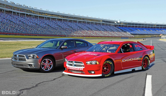 Обои картинки фото автомобили, dodge, иней, деревья, река, снег, nascar