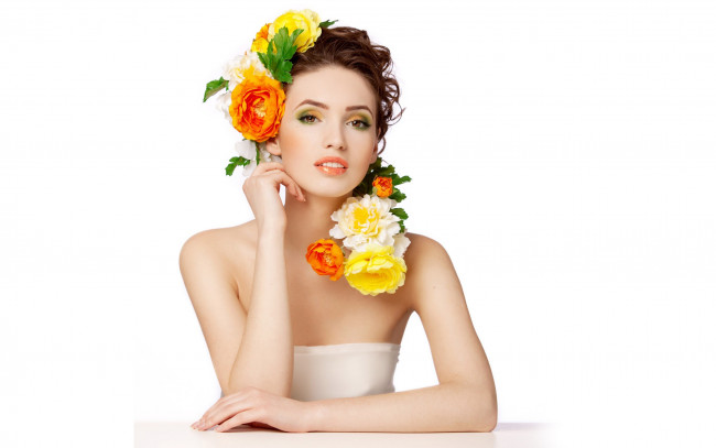 Обои картинки фото -Unsort Брюнетки Шатенки, девушки, unsort, брюнетки, шатенки, цветы, макияж