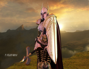 Картинка 3д графика people люди горы девушка доспехи