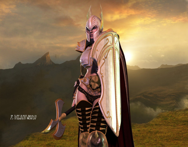 Обои картинки фото 3д, графика, people, люди, горы, девушка, доспехи