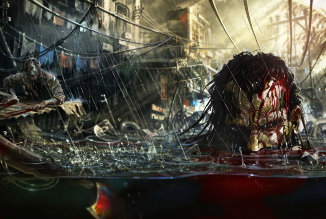 Обои картинки фото dead, island, riptide, видео, игры, топор, вода, дождь, зомби