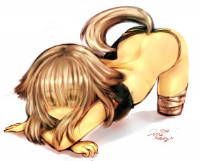 Картинка аниме -animals хвост девушка волосы kotoba noriaki арт попка ушки бинты