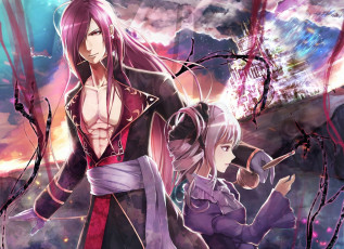 Картинка аниме -halloween+&+magic сережка замок девушка парень jname арт облака небо оружие