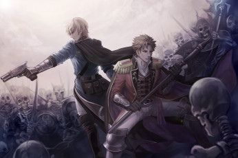 Картинка аниме -weapon +blood+&+technology senano-yu арт нежить револьвер секира парни скелеты