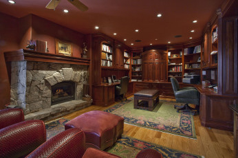 Картинка интерьер кабинет +библиотека +офис камин