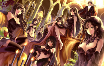 Картинка аниме mikeou парень девушки myhilary art гарем свечи фрукты улыбки взгляд