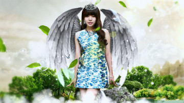 Картинка разное компьютерный+дизайн бабочки птичка корона деревья листья крылья взгляд азиатка девушка