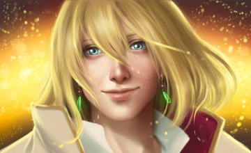 Картинка аниме howl`s+moving+castle блондин арт лицо кулон демон парень хаяо миядзаки хаул ходячий замок хаула