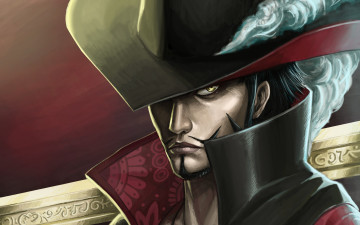 Картинка аниме one+piece one piece перо взгляд dracule mihawk парень шляпа оружие penator art