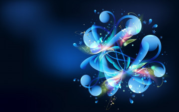 Картинка векторная+графика абстракция завитки цветы линии капли листья