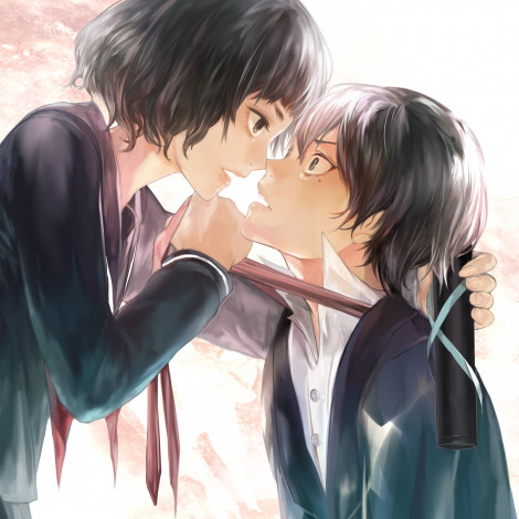 Обои картинки фото аниме, *unknown , другое, art, девушка, парень, tcb, слезы, настроение, угроза, сакура, школьная, форма