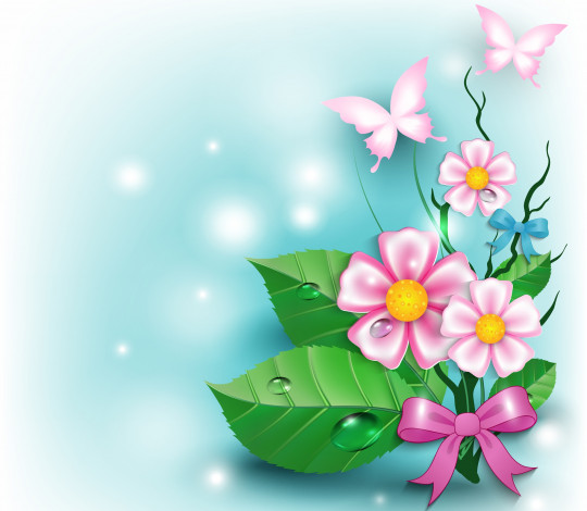 Обои картинки фото векторная графика, бабочки, цветы