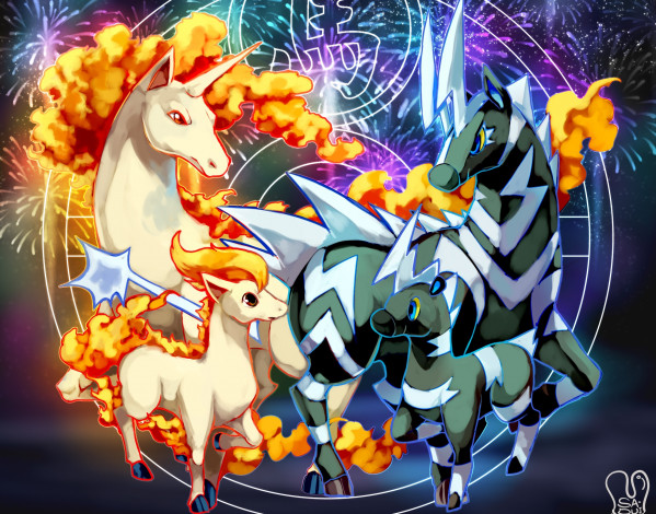 Обои картинки фото аниме, pokemon, покемон, арт, лошади