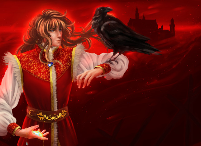 Обои картинки фото аниме, *unknown , другое, ворон, костюм, камень, профиль, парень, взгляд, замок