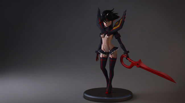 Обои картинки фото разное, игрушки, matoi, ryuuko, девушка, фигурка, оружие, улыбка, kill, la