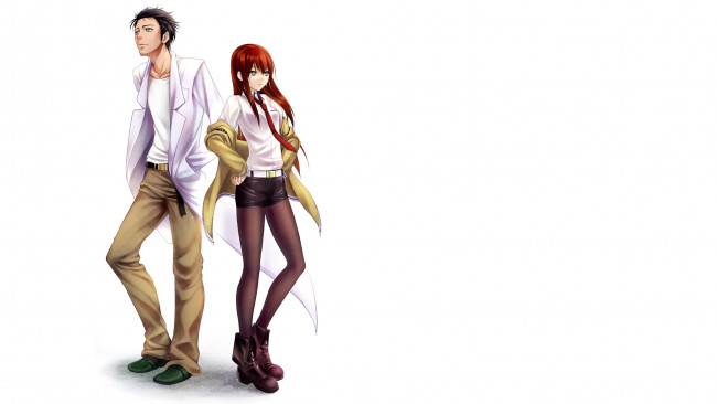 Обои картинки фото аниме, steins, gate, makise, kurisu, врата, штайнера, okabe, rintarou, макисе, курису, окабе, ринтаро