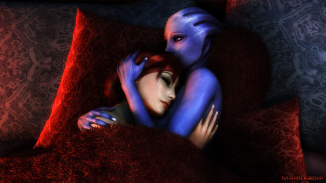 Обои картинки фото видео игры, mass effect 2, встреча, существо, девушка