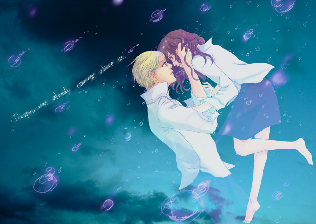 Обои картинки фото аниме, *unknown , другое, любовь, объятья, hermione, granger, девушка, draco, malfoy, парень, scarlet, art