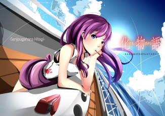 Картинка аниме bakemonogatari фон взгляд девушка