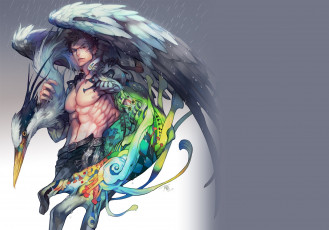 Картинка аниме животные +существа парень цапля