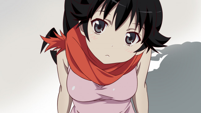 Обои картинки фото аниме, bakemonogatari, девушка, взгляд, фон