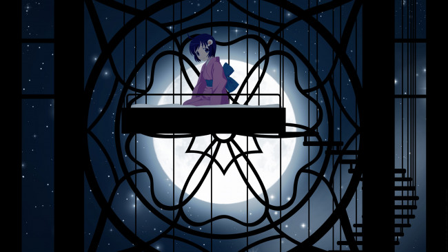 Обои картинки фото аниме, bakemonogatari, фон, взгляд, девушка