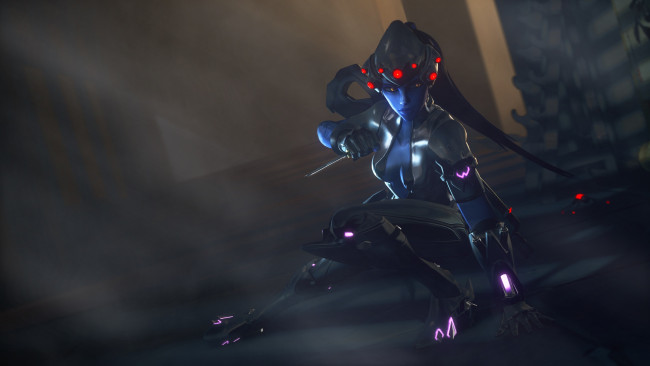 Обои картинки фото видео игры, overwatch, взгляд, девушка, фон