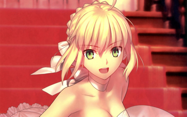 Обои картинки фото аниме, fate, stay night, девушка, фон, взгляд