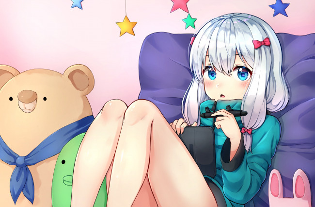 Обои картинки фото аниме, eromanga-sensei, девушка, фон, взгляд