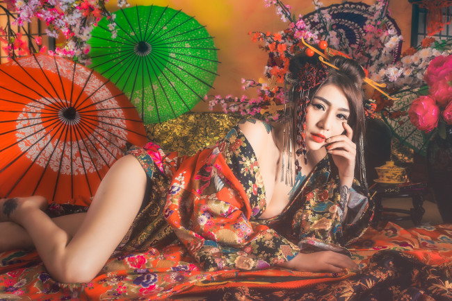 Обои картинки фото девушки, -unsort , азиатки, азиатка, ножки, фон, стиль, лицо, взгляд