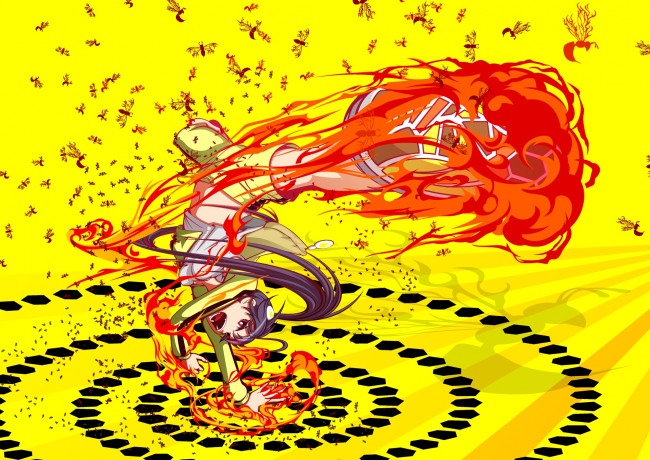 Обои картинки фото аниме, bakemonogatari, взгляд, девушка, фон