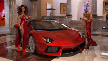 Картинка 3д+графика люди-авто мото+ people-+car+ +moto фон взгляд девушки