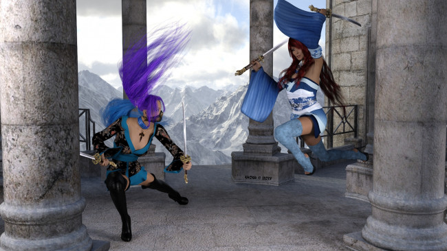 Обои картинки фото 3д графика, фантазия , fantasy, фон, взгляд, девушки