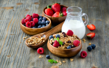 Картинка еда мюсли +хлопья молоко ягоды