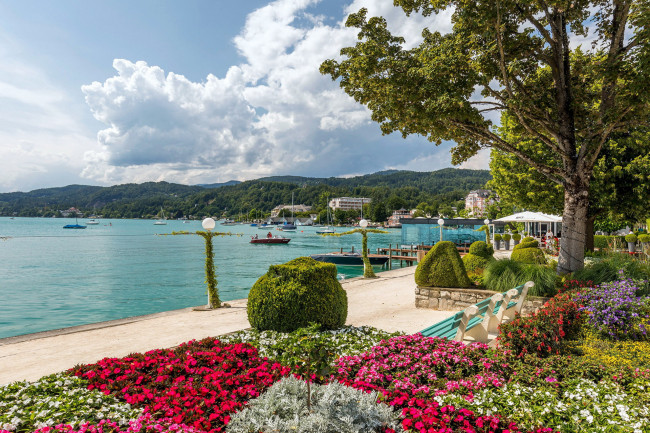 Обои картинки фото природа, парк, озеро, клумбы