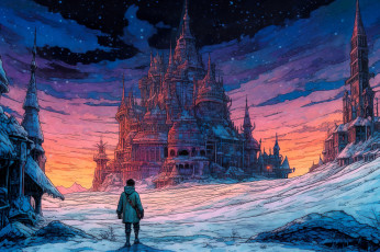 Картинка фэнтези замки зима снег