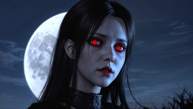 Обои картинки фото vampire girl art 02 , by biovolkvk, 3д графика, портреты и лица , portraits and faсes, vampire, girl, horror, hd, dark, art, undead, fantasy