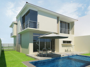 Картинка 3д графика architecture архитектура дом бассейн