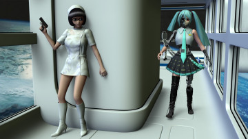 Картинка 3д графика fantasy фантазия девушка оружие робот