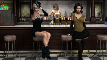 обоя 3д, графика, people, люди, девушки, бар