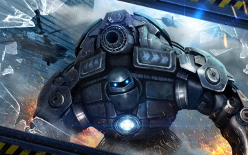 Картинка фэнтези роботы киборги механизмы вертолет стекло осколки