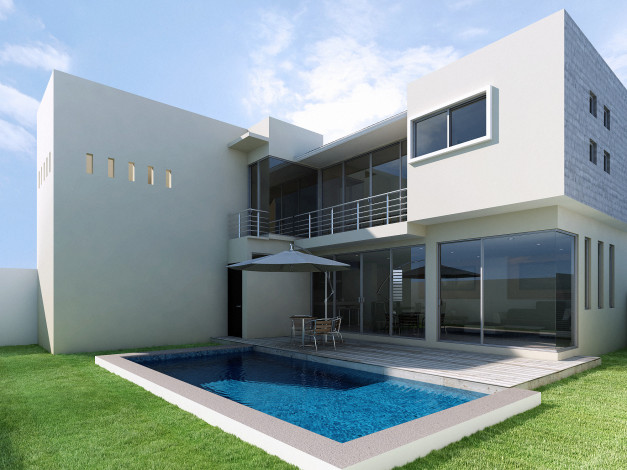 Обои картинки фото 3д, графика, architecture, архитектура, дом, бассейн