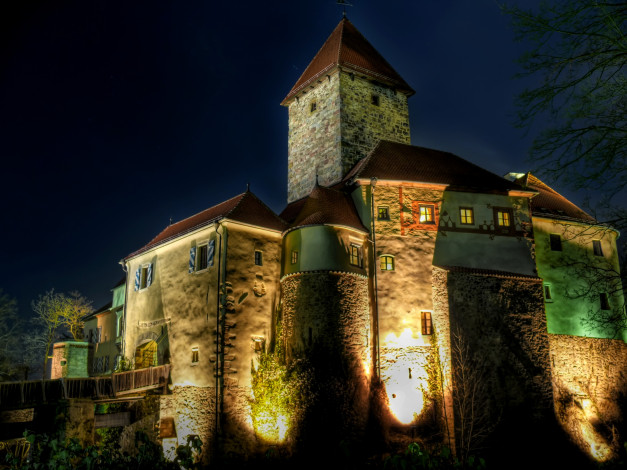 Обои картинки фото германия, бавария, castle, wernberg, города, дворцы, замки, крепости, замок, огни, ночь