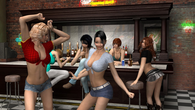 Обои картинки фото 3д, графика, people, люди, бар, девушки