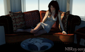 Картинка 3д+графика people+ люди диван девушка подушки