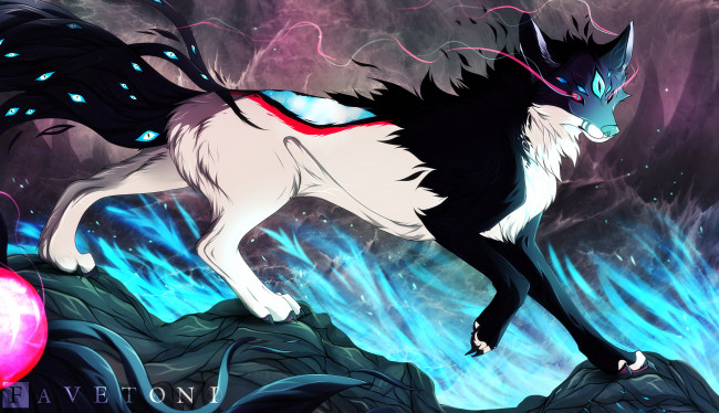 Обои картинки фото рисованные, животные,  волки, волк, сказочный