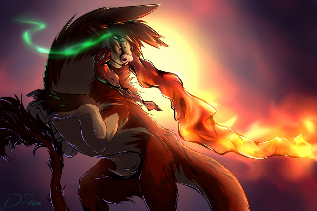 Обои картинки фото рисованные, животные,  сказочные,  мифические, волк, косы, коричневый