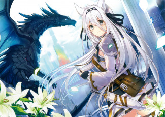 Картинка аниме животные +существа девушка дракон